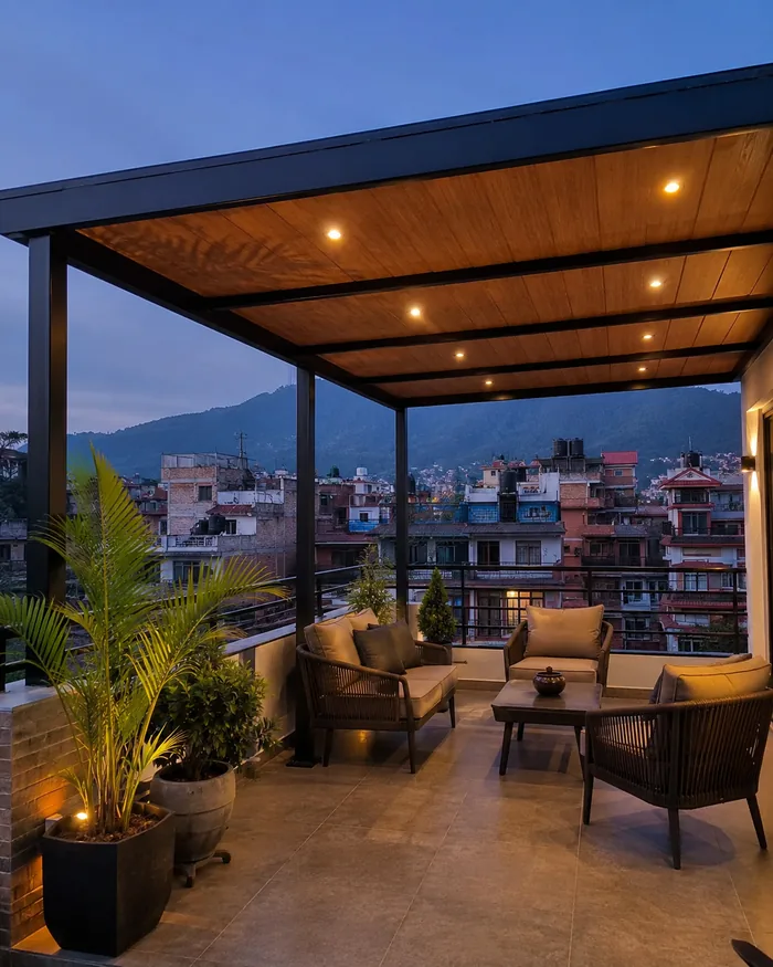 Rooftop with new steel structure and pergola