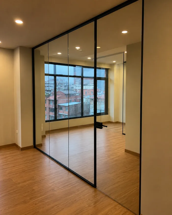 Commercial interior with glass partitions