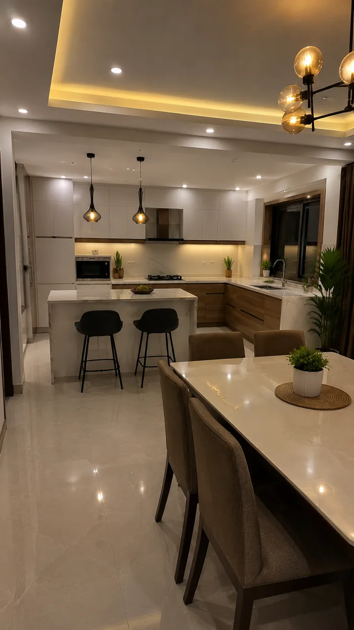 Open kitchen and dining
